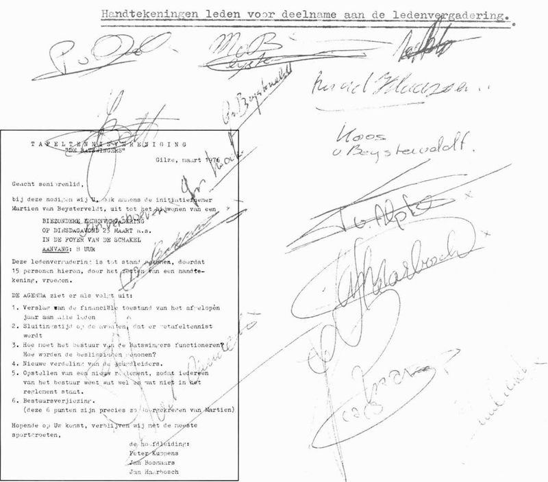 handtekeningen voor deelname aan ledenvergadering 23 maart 1976
